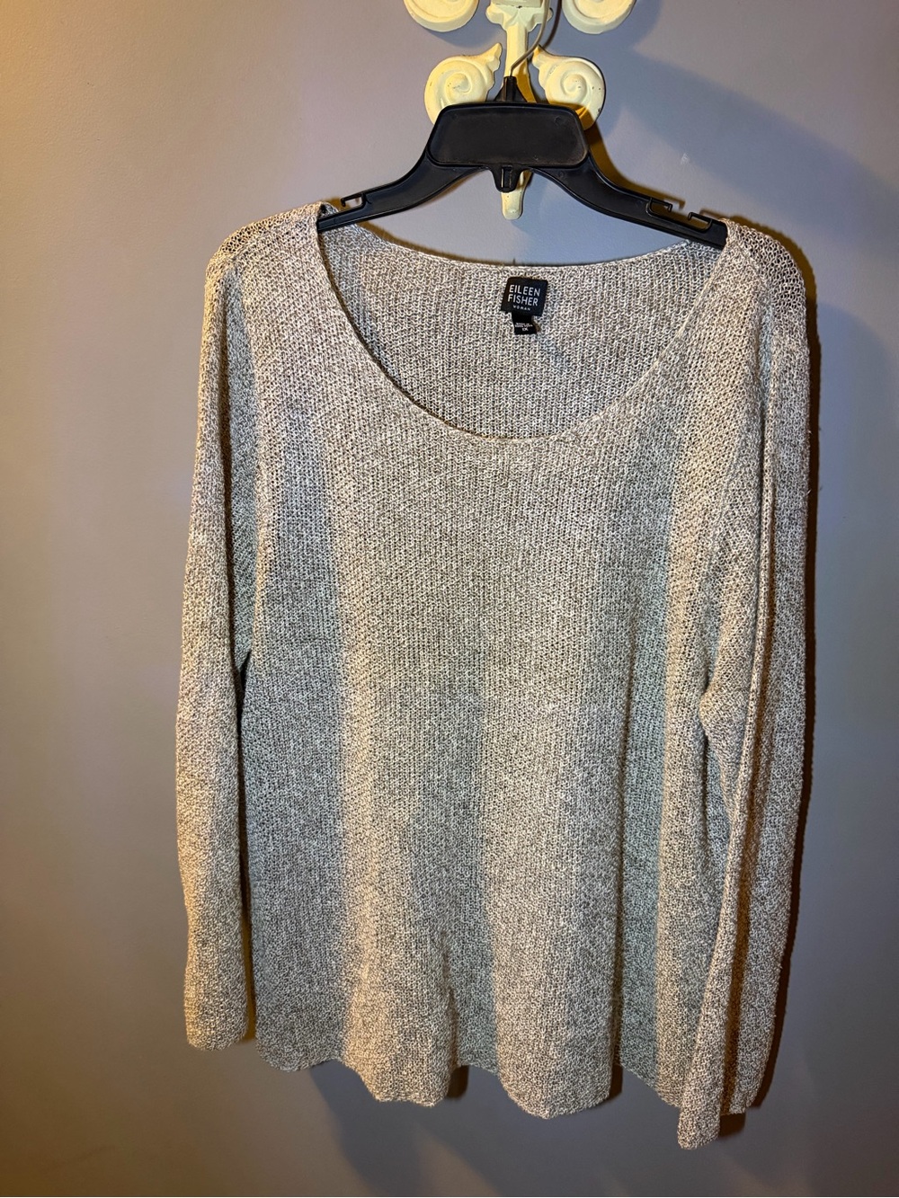 Eileen Fisher Cream Scoop-Neck Lightweight Knit 100% Linen Sweater